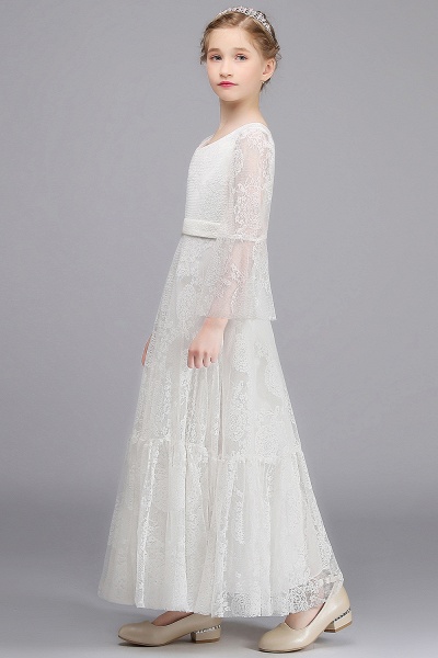 Long A-line Lace V-neck Floor Length Flower Girl Dress with Sleeves_8