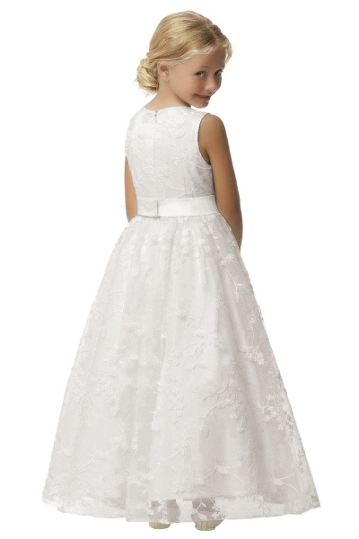 Cute Long A-line Jewel Lace Sleeveless Floor length Flower Girl Dress_5