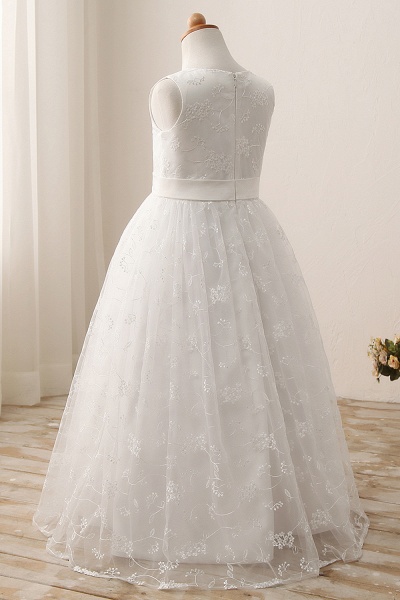 Cute Long A-line Jewel Lace Sleeveless Floor length Flower Girl Dress_10