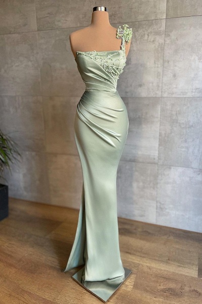 Simple One Shoulder Appliques Ruffles Floor-length Mermaid Prom Dress_1