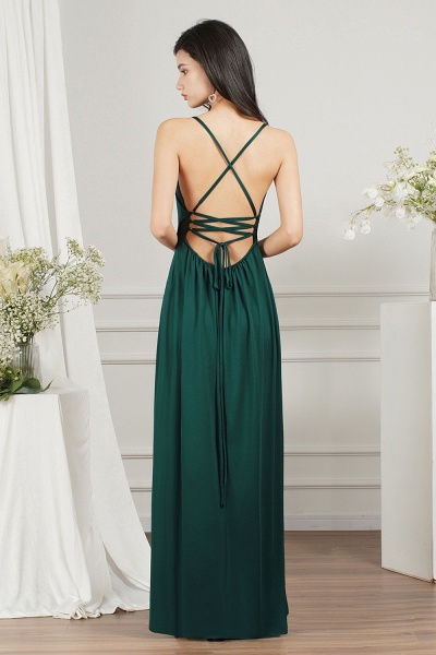 Simple A-line Deep V-neck Backless Floor-length Prom Dress With Ruffles Split_5