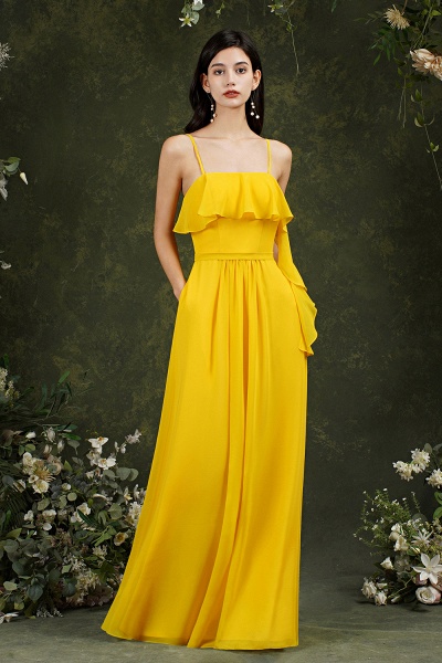 Stunning Chiffon Spaghetti Straps A-line Backless Ruffles Bridesmaid Dress With Pockets_1