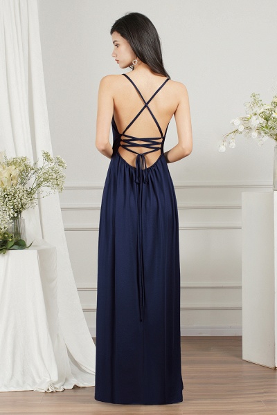 Simple A-line Deep V-neck Backless Floor-length Prom Dress With Ruffles Split_10