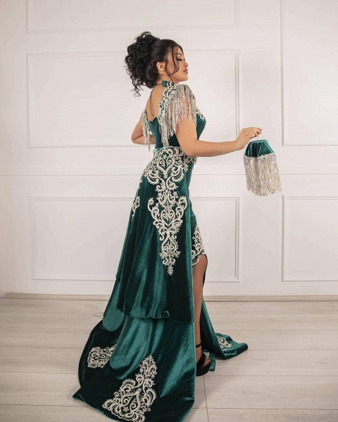 Unique Long Mermaid Velvet Prom Dresses with Slit_2