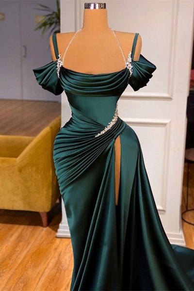 Dark Green Long Mermaid Off-the-Shoulder Prom Dress with Slit_2