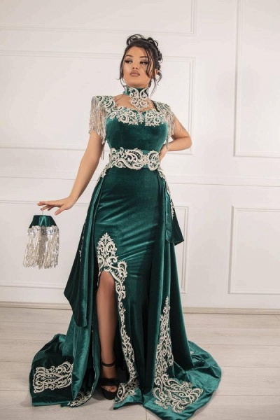 Unique Long Mermaid Velvet Prom Dresses with Slit_1