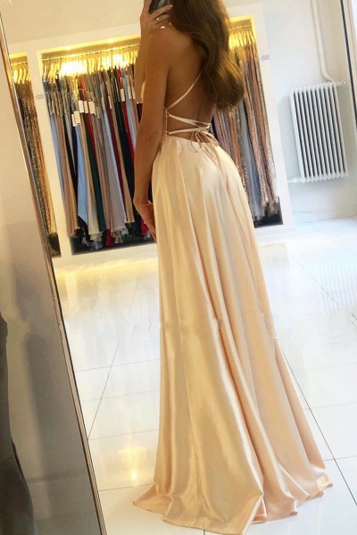 Classy Long A-line Scoop Neck Satin Open Back Prom Dress with Slit_2