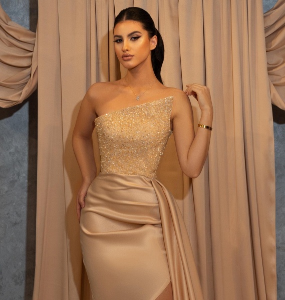 Elegant Long Mermaid Strapless Satin Prom Dress with Slit_2