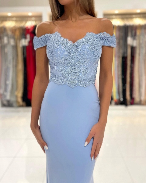 Chic Off-the-shoulder Sweetheart Floral Lace Floor-length Mermaid Prom Dress_4