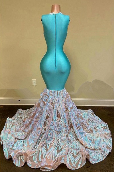 Elegante funkelnde lange Meerjungfrau-Glitter-Blumenspitze-Abschlussball-Kleider_2