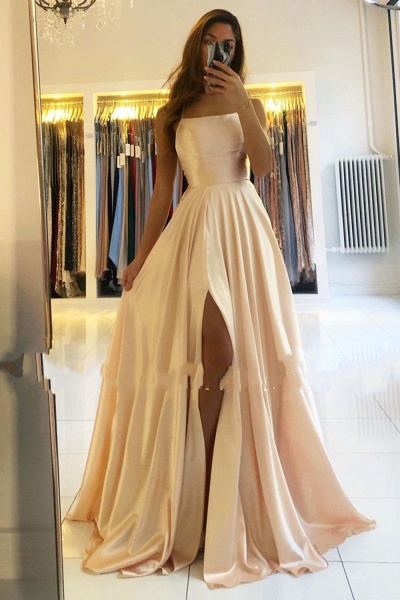 Classy Long A-line Scoop Neck Satin Open Back Prom Dress with Slit_4
