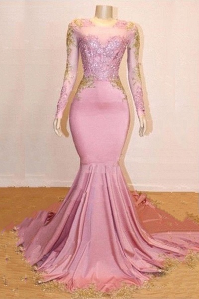 Pink Appliques Long Sleeves Prom Dresses | 2021 Gorgeous Mermaid Evening Gowns_1
