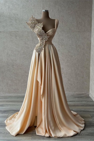 Fabelhafte lange A-Linie Schatz-Rüschen Chiffon-Abschlussball-Kleider mit Schlitz_1