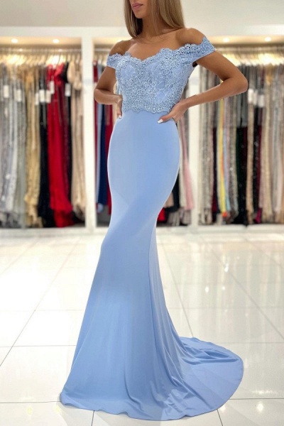 Chic Off-the-shoulder Sweetheart Floral Lace Floor-length Mermaid Prom Dress_1