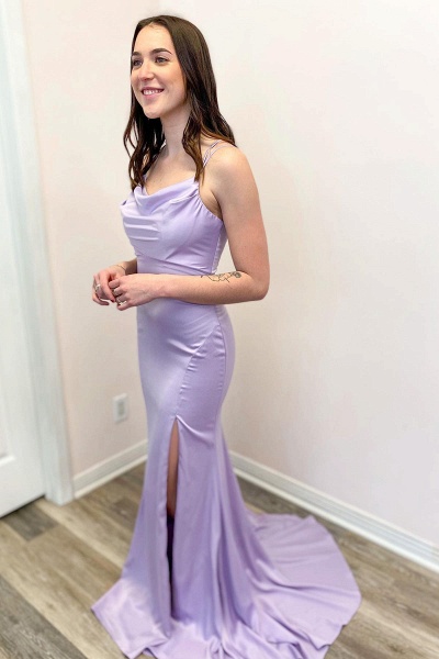 Elegant Spaghetti Straps Backless Floor-length Mermaid Prom Dress With Split_2