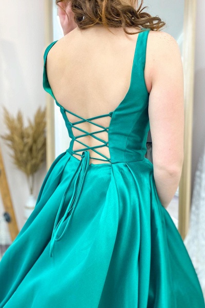 Classy A-line Spaghetti Straps Floor-length Ruched Satin Prom Dress With Pockets_2