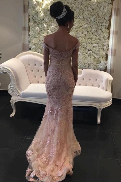 Classy Off-the-shoulder Appliques Lace Floor-length Ruffles Mermaid Prom Dress_2