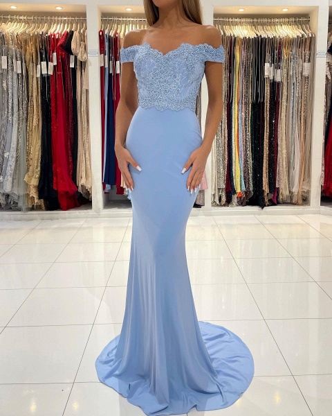 Chic Off-the-shoulder Sweetheart Floral Lace Floor-length Mermaid Prom Dress_5