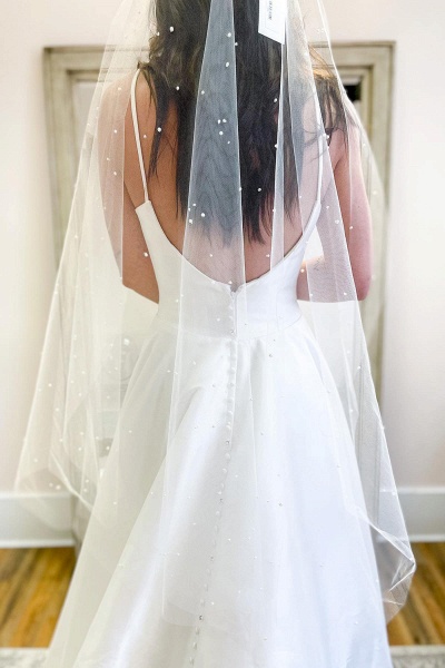 Glamorous A-Line Spaghetti Straps Sweetheart Satin Backless Wedding Dress With Pockets_5