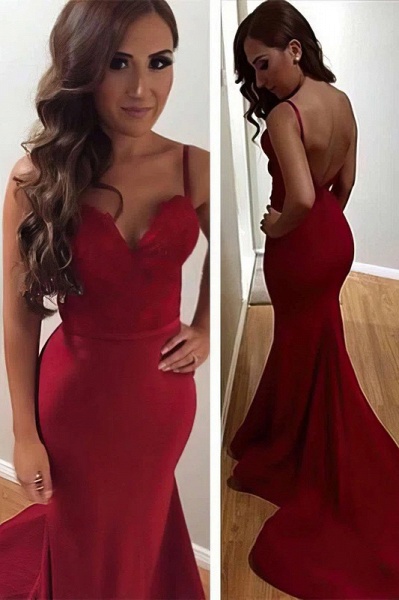 Attractive Sweetheart Spaghetti Straps Backless Floor-length Mermaid Prom Dress_1