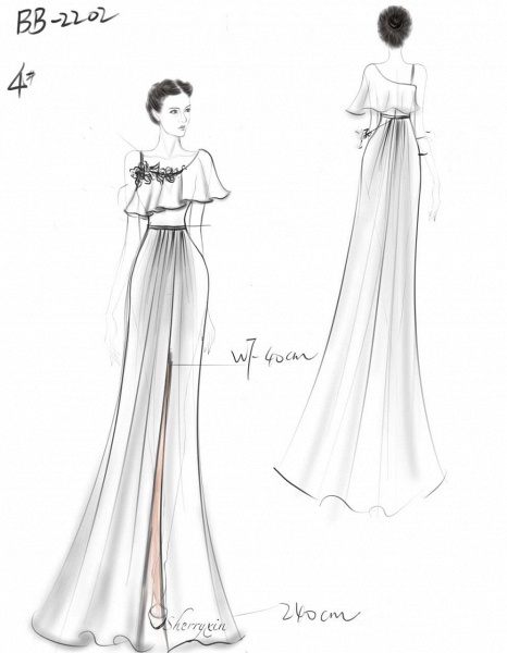 Stunning Spaghetti Straps Flower Embellishment Chiffon A-Line Split Ruffles Bridesmaid Dress With Pockets_8