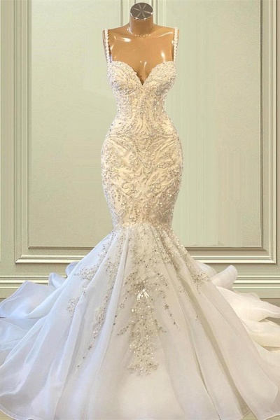 Gorgeous Long Mermaid Sweetheart Spaghetti Straps Sequins Beading Wedding Dresses_2