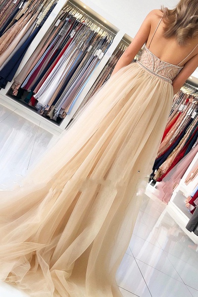 Spaghetti Straps Sweetheart Beading Mermaid Prom Dress With Tulle Train_3