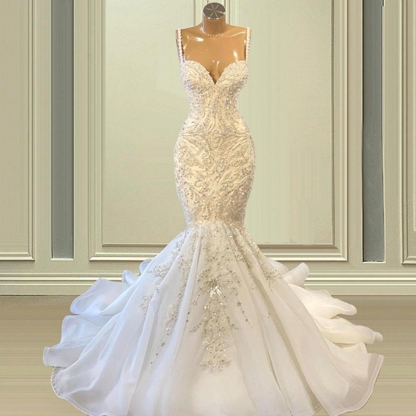 Gorgeous Long Mermaid Sweetheart Spaghetti Straps Sequins Beading Wedding Dresses_1