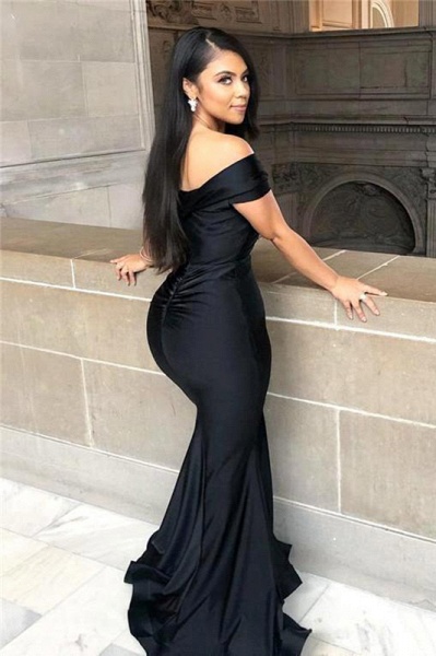 Black Off-the-shoulder Floor-length Backless Mermaid  Prom Dress_2