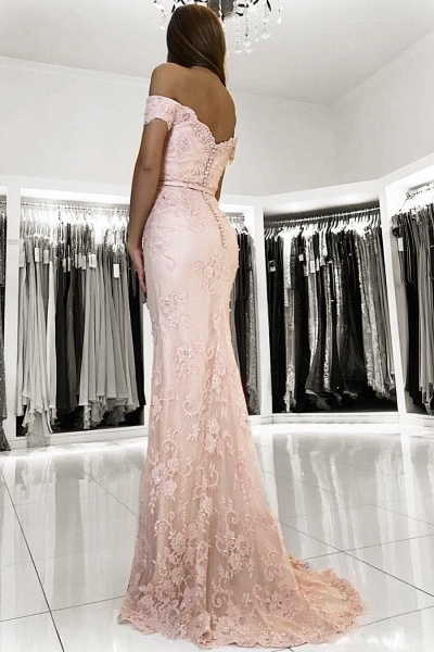 Off-the-shoulder Backless Appliques Lace Beading Mermaid Prom Dress_3
