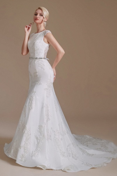 Gorgeous Long Mermaid Jewel Tulle Lace Wedding Dress_4