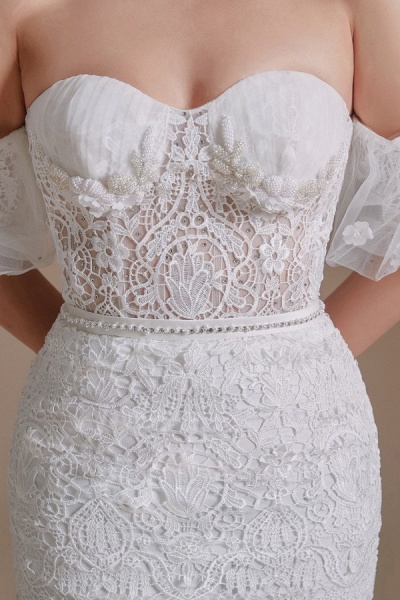 Beautiful Long Mermaid Sweetheart Lace Wedding Dresses with Detachable Sleeves_8
