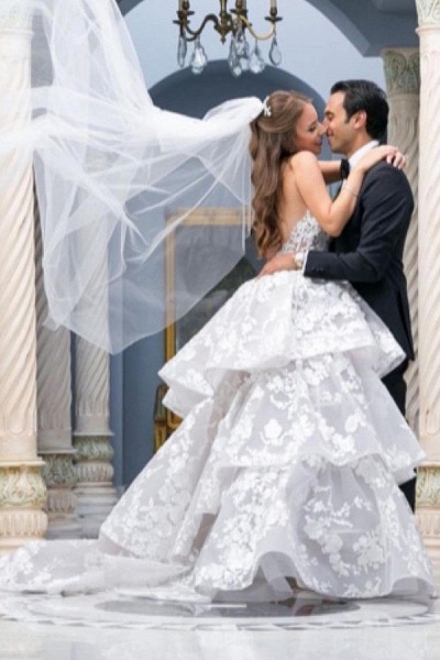 Modest Long Ball Gowns Sweetheart Tulle Lace Wedding Dress_2