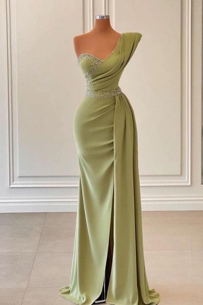 Long Mermaid One Shoulder Sleeveless Prom Dress With Ruffles_1