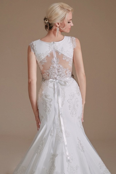 Gorgeous Long Mermaid Jewel Tulle Lace Wedding Dress_8