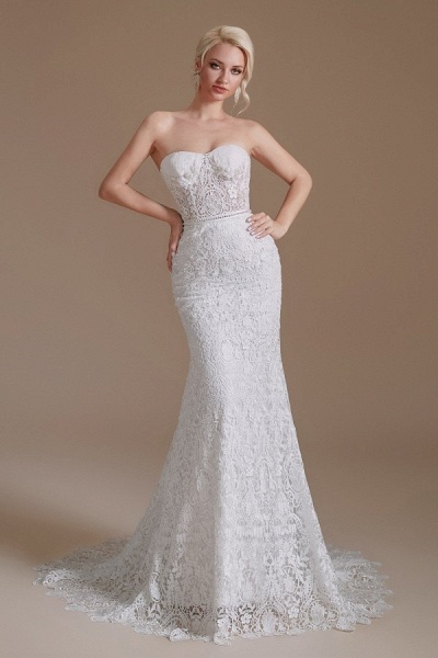Beautiful Long Mermaid Sweetheart Lace Wedding Dresses with Detachable Sleeves_5