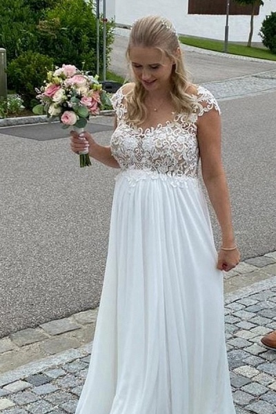 Elegantes, langes, ärmelloses Chiffon-Hochzeitskleid in A-Linie mit Spitzenapplikationen_2