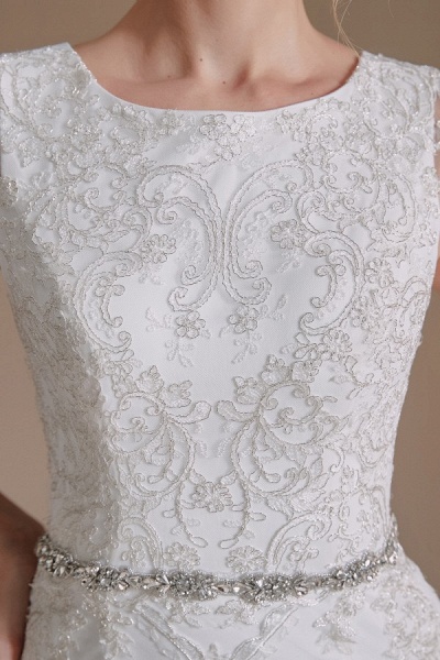 Gorgeous Long Mermaid Jewel Tulle Lace Wedding Dress_9