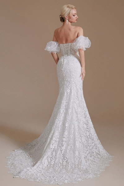 Beautiful Long Mermaid Sweetheart Lace Wedding Dresses with Detachable Sleeves_6