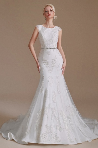 Gorgeous Long Mermaid Jewel Tulle Lace Wedding Dress_3