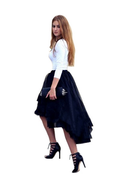 Casual High Low Tiered Tulle Satin Skirt Girl Gown Tutu Skirt Women_4
