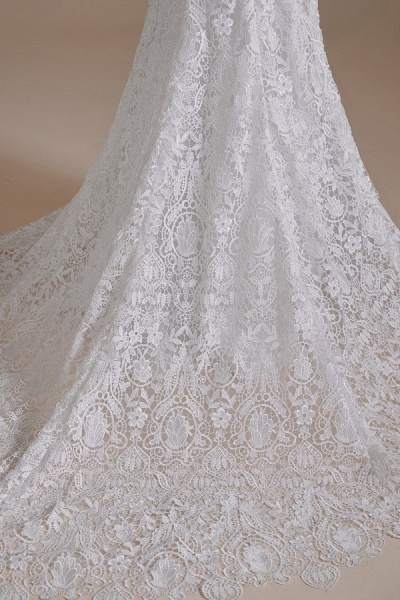 Beautiful Long Mermaid Sweetheart Lace Wedding Dresses with Detachable Sleeves_9