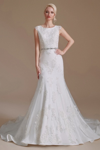 Gorgeous Long Mermaid Jewel Tulle Lace Wedding Dress_1