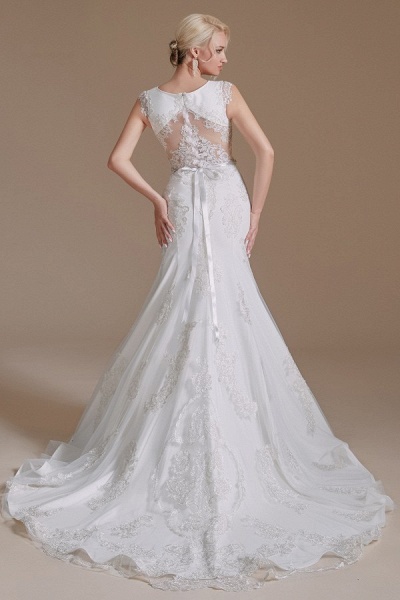 Gorgeous Long Mermaid Jewel Tulle Lace Wedding Dress_6