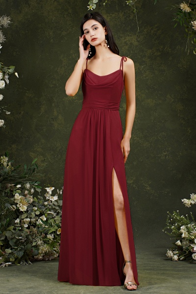 Simple Spaghetti Straps Backless A-Line Floor-length Chiffon Bridesmaid Dress With Pockets Split_2