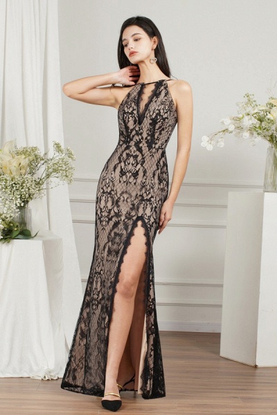 Gorgeous Long Mermaid Halter Lace Formal Dress with Slit_4