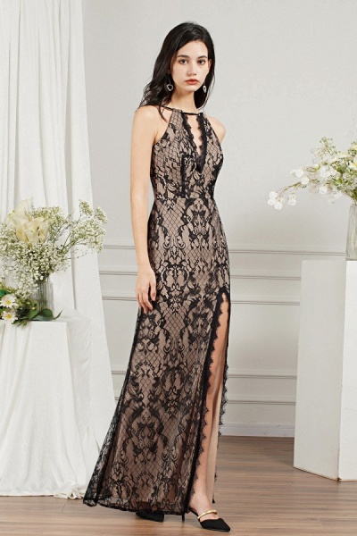Gorgeous Long Mermaid Halter Lace Formal Dress with Slit_5