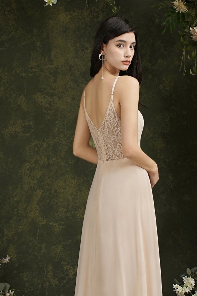 Elegant Long A-line V-neck Floral Lace Backless Bridesmaid Dresses_11