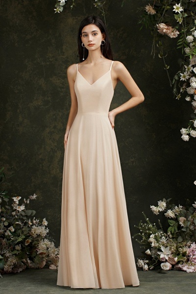 Elegant Long A-line V-neck Floral Lace Backless Bridesmaid Dresses_3