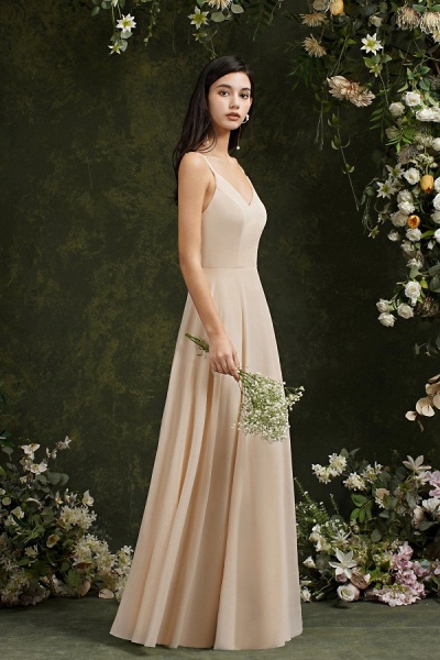 Elegant Long A-line V-neck Floral Lace Backless Bridesmaid Dresses_9